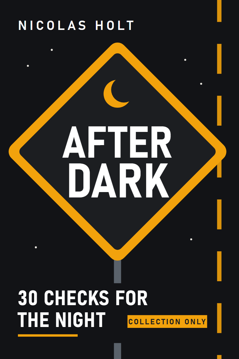 Cover of After Dark: the title on a dark diamond road sign with a moon
