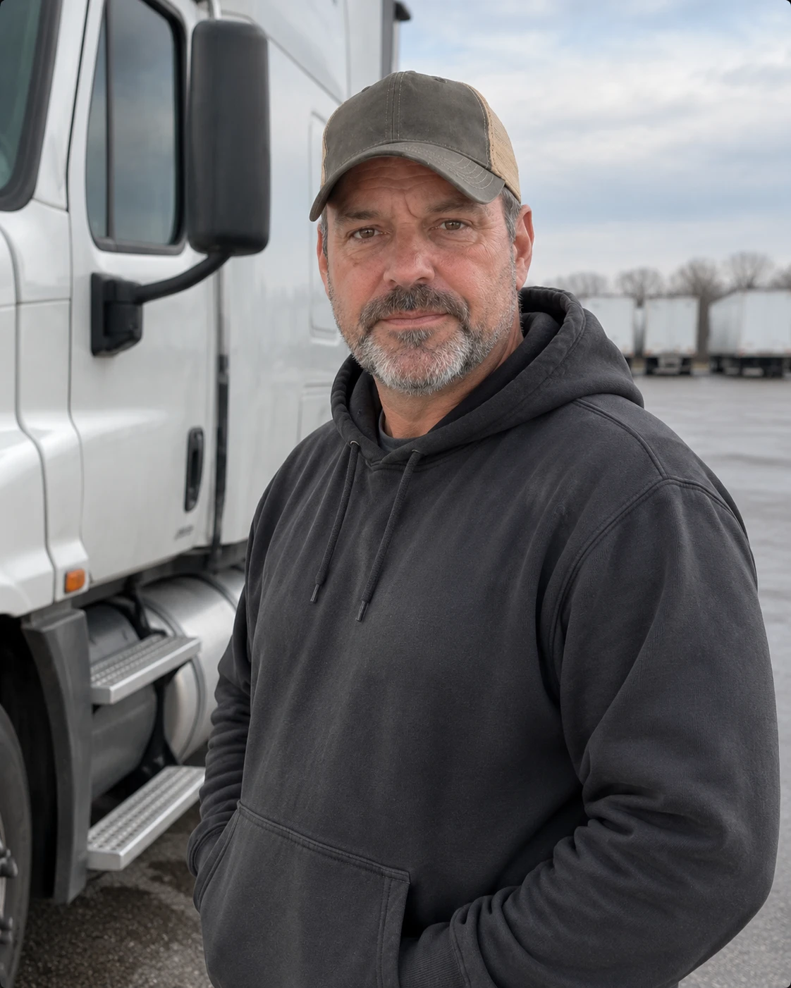 Nicolas Holt standing beside his truck